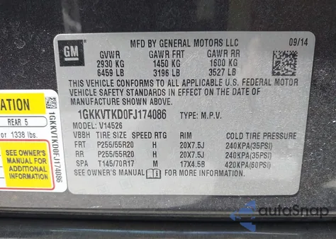 2015 GMC Acadia Denali из США, поврежденный, VIN 1GKKVTKD0FJ174086